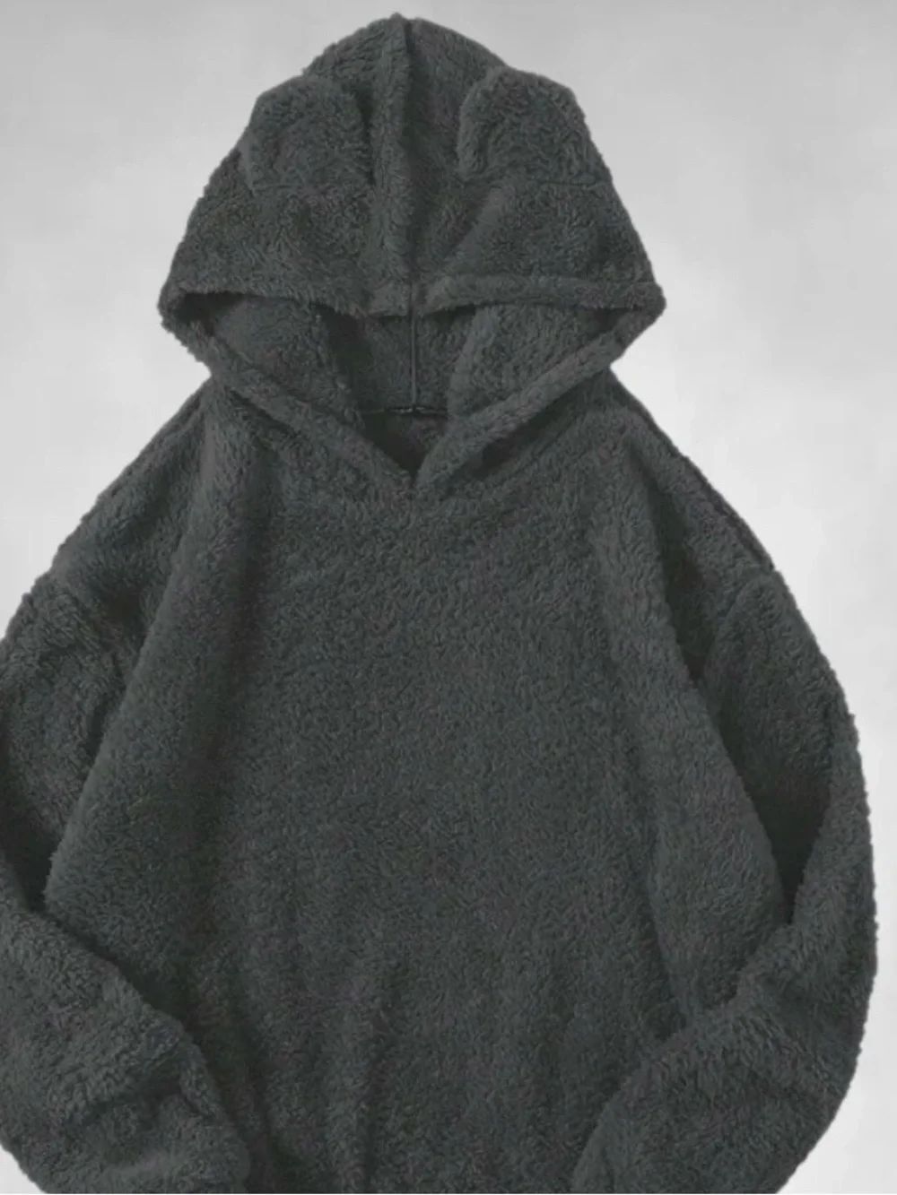 0186 ladies bear ear Plush Sherpa Crewneck Hoodie - black